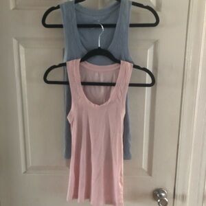 Women's Sleeveless Scoop Neck Tank Top - Pink and Light Blue